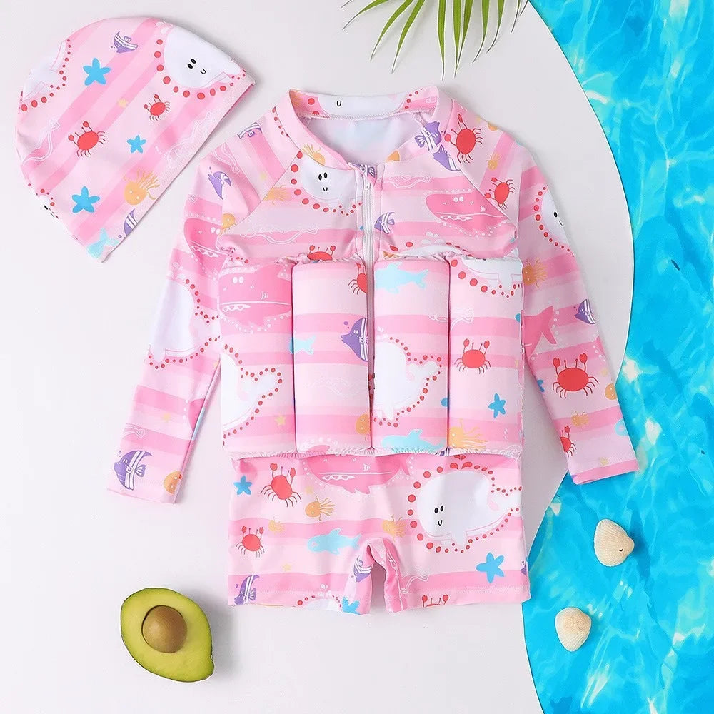Children's One-Piece Buoyancy Swimsuit - Floating Rash Guard Swimwear