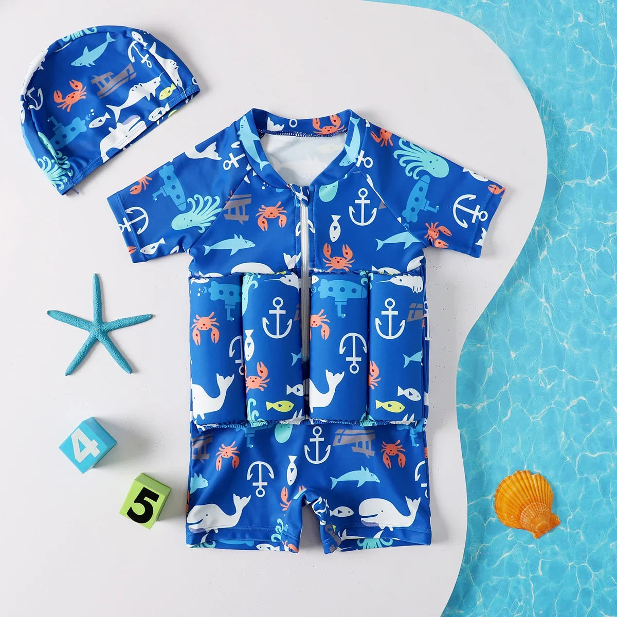 Children's One-Piece Buoyancy Swimsuit - Floating Rash Guard Swimwear