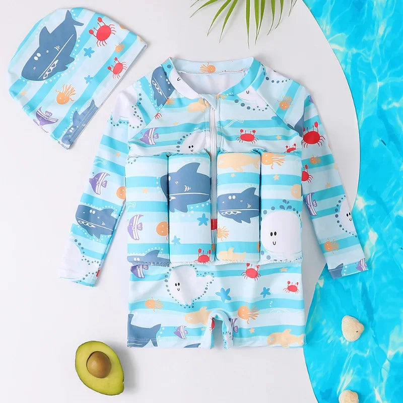 Children's One-Piece Buoyancy Swimsuit - Floating Rash Guard Swimwear